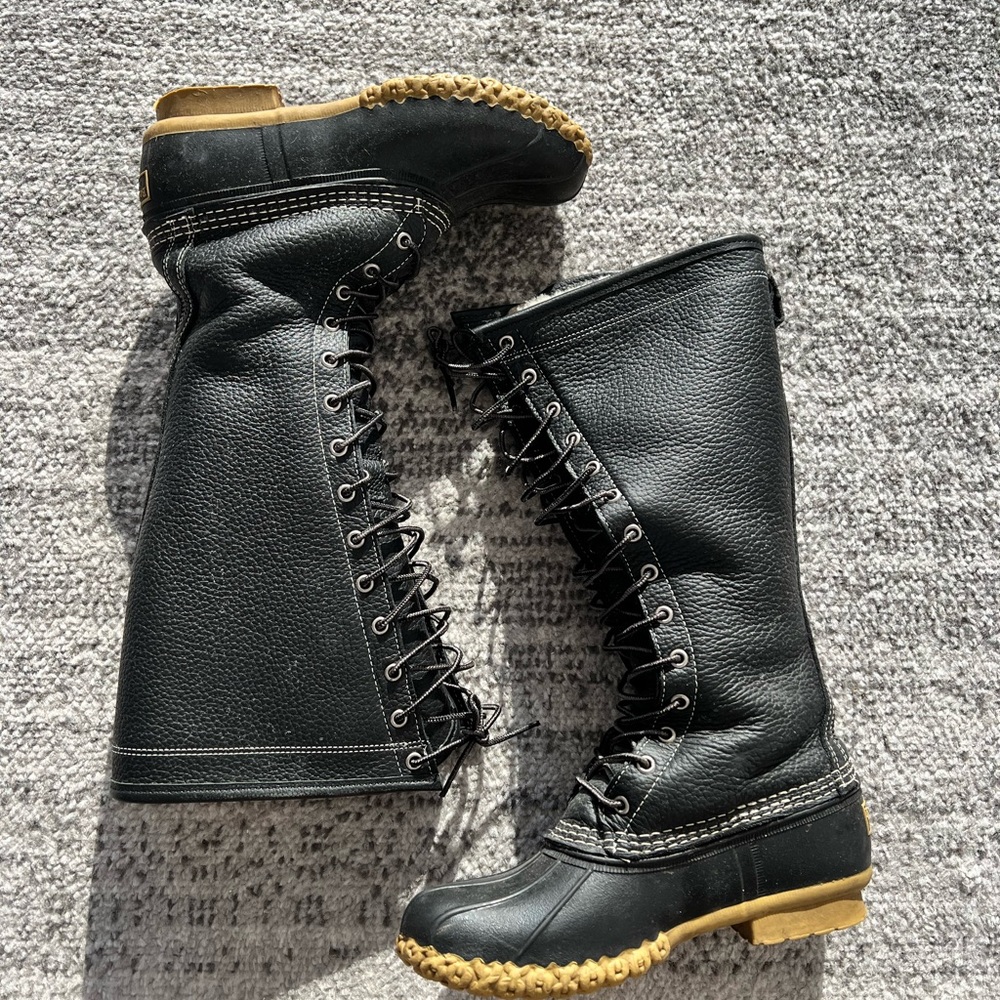 LL Bean shearling lined tall 16” leather boots